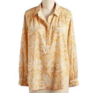 Sundance Women Floral Boho Popover Top Blouse Shirt Size L Yellow Cotton
